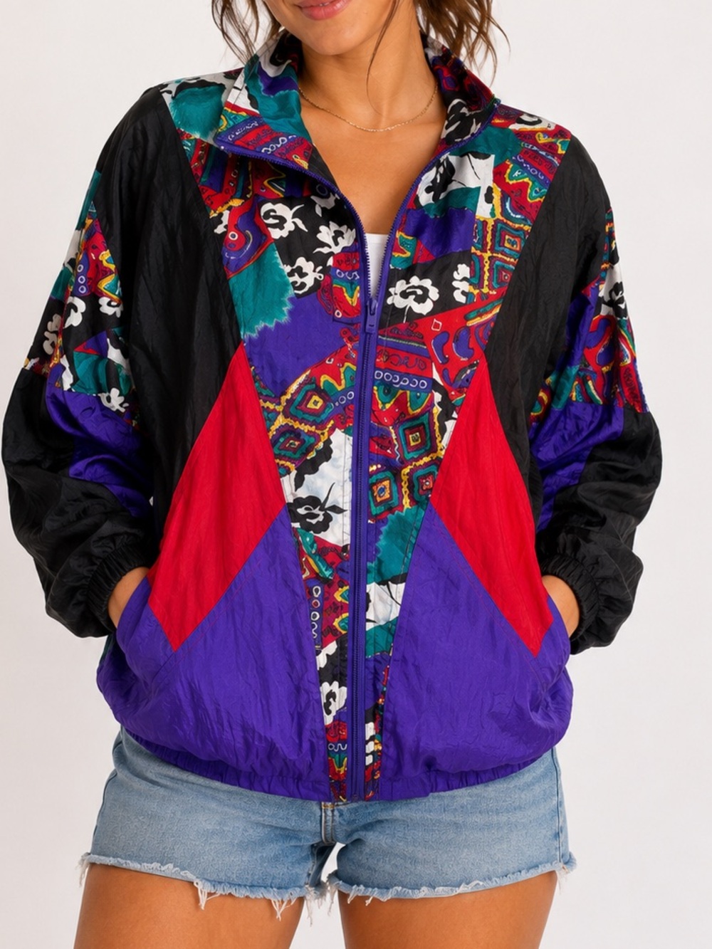 Vintage Bocoo 90s Colorblock Windbreaker Jacket Retro Abstract Zip Medium M
